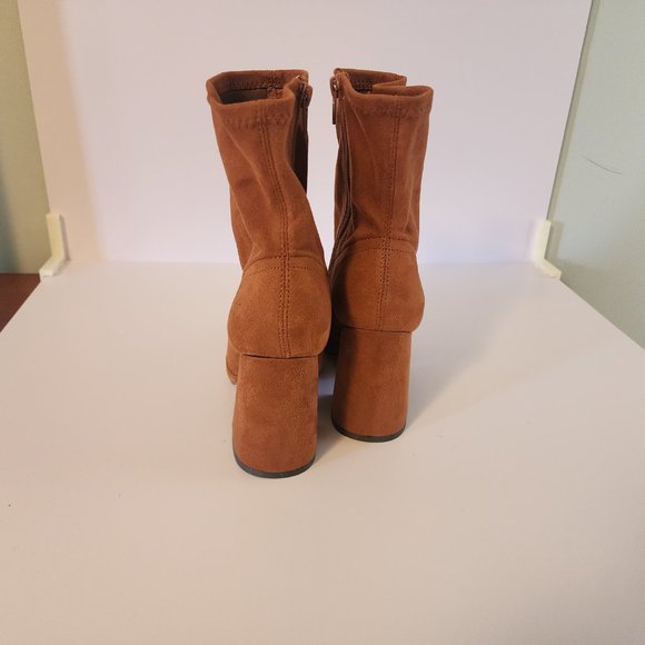 Womens Chunky Heel Pointed Toe Boots Vegan Leather Suede Winter Boot - Picture 6 of 8
